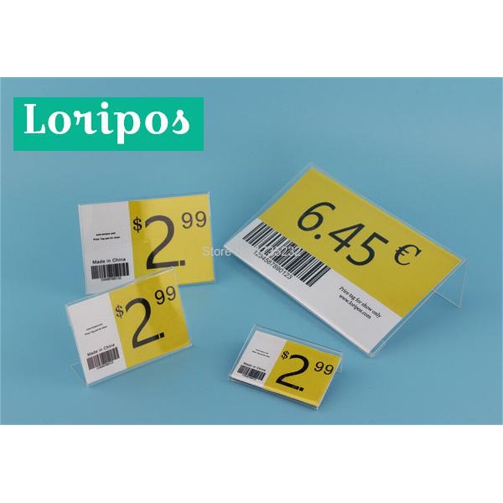 Acrylic t 1.3mm Clear Plastic Desk Sign Label Frame Price Tag Display Paper Card Holders Acrylic Label Holder Stand Frame 50pcs