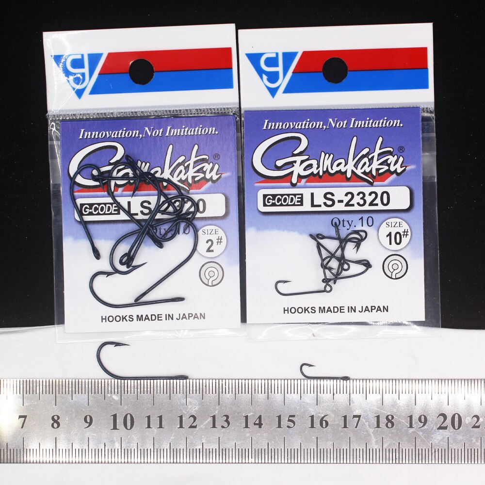 Anzuelos de pesca Gamakatsu 10 unids/lote 2 # -10 # Anzuelos de pesca azules, anzuelo de pesca de caña larga 2320 de acero rico en carbono