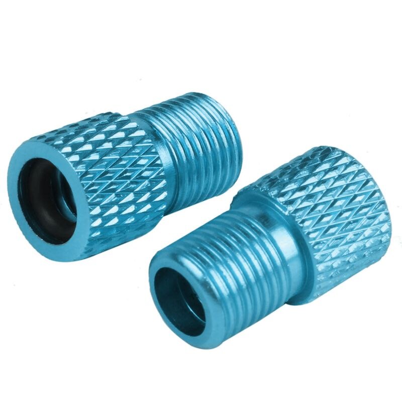 2pcs Presta to Schrader Aluminium Bike Valve Adaptor Adapter Converter with o-ring Seal Blue
