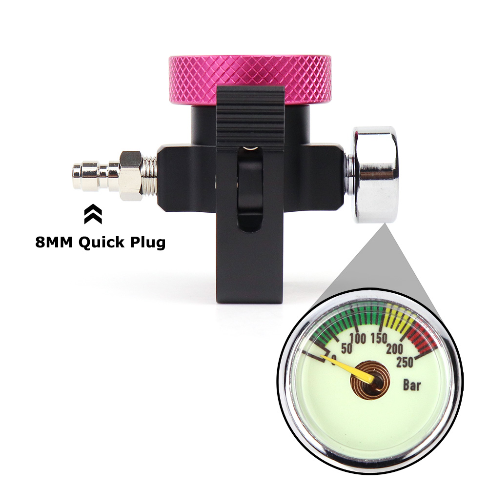 SODA roze Quick Connect CO2-cilinder navuladapter aan/uit-adapter met ontluchting en meter en snelstekker en DIN477: Licht Geel