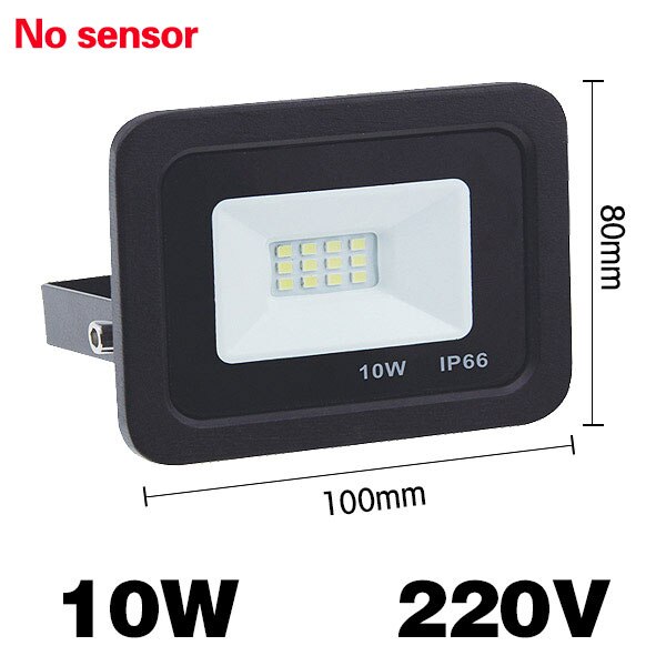 Reflector LED con Sensor de movimiento 100W 50W 30W 20W 10W foco de luz Led de inundación al aire libre 220V IP66 lámpara de pared al aire libre Luz de inundación: LED Flood light 10W