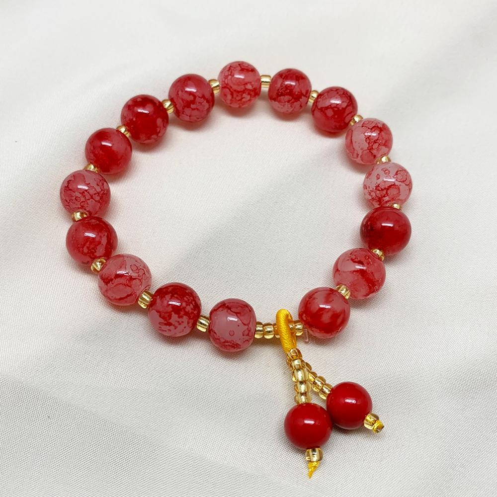 10mm Natural Stone Beaded Bracelet Multi-colored Jewelry for Women Bracelet Bangle for the Year: Red