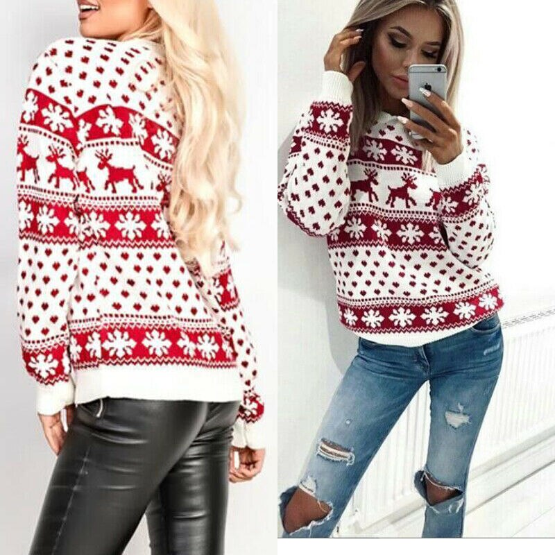 Kvinders jule sweater jumper hætteklædte pullover toppe xmas langærmet hjorte print sweatere toppe