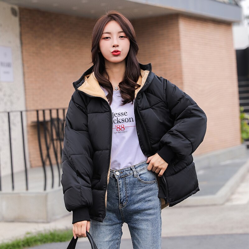 Dikke dames parka's effen losse dames winter puffer jas plus size koreaanse stijl capuchon opstaande kraag casual overjas vrouw