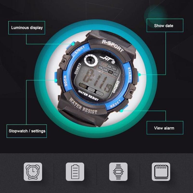 Kindersporthorloge waterdicht digitaal horloge led elektronisch kleuren horloge sport kinderen alarm datum horloges pols waterdicht  s5 i 2