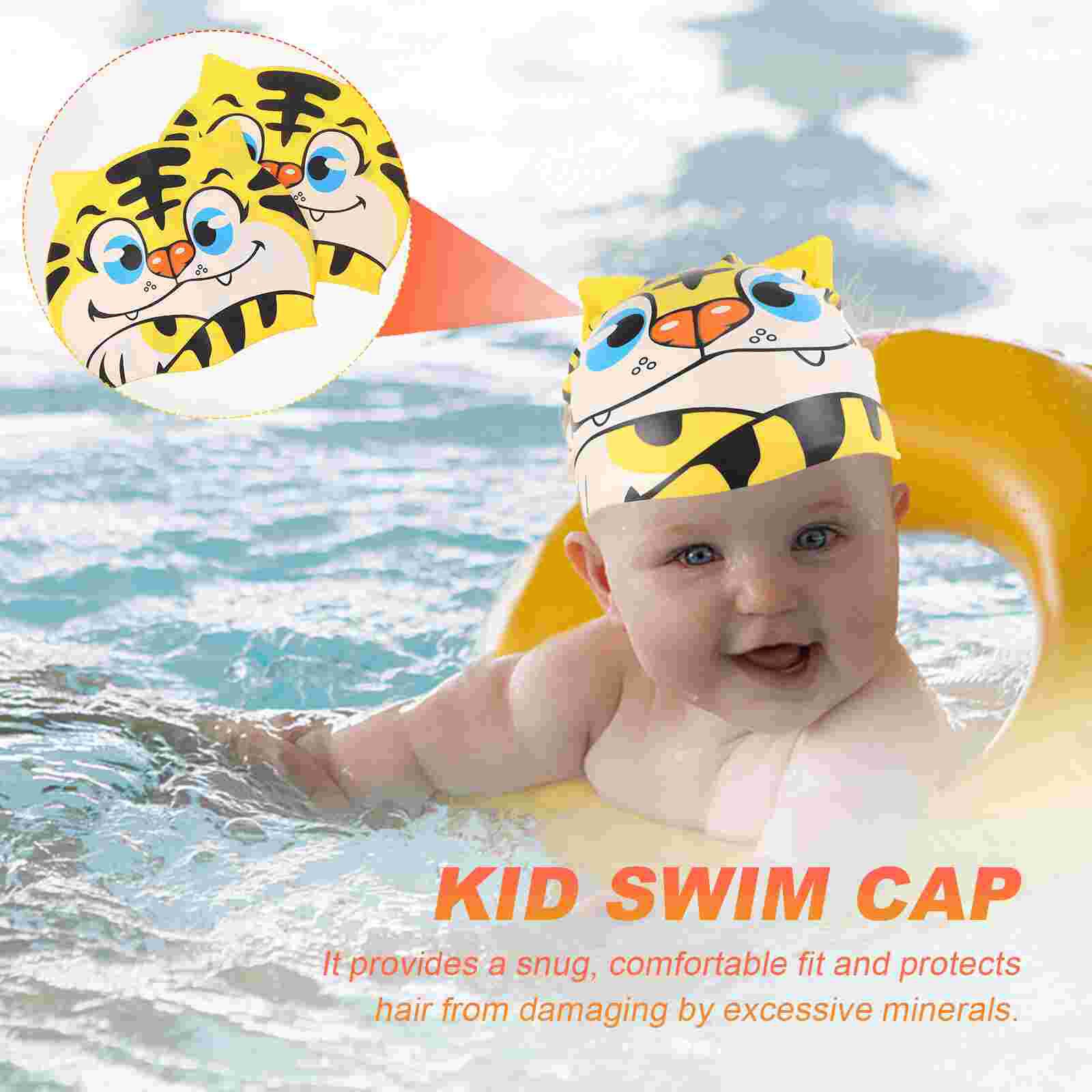 2pcs Cartoon Tiger Shape Swim Caps Kid Silicone Swimming Children Shower