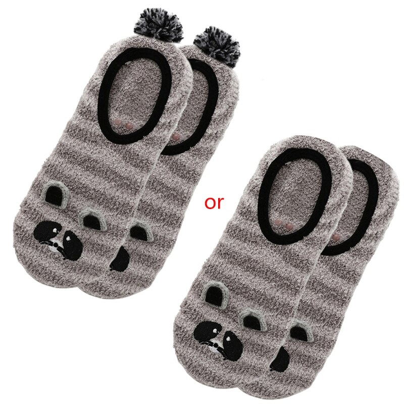 1 Pair Lady Winter Fuzzy Warm Slipper Floor Socks Cute Cartoon Animal Embroidery Coral Velvet Hosiery Footlet Sock Warmer: 4
