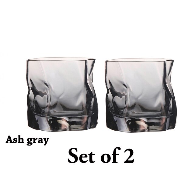 2 PCS 250ml Distorted Shape Whisky Glasses Old Fashioned Glass Water Glass,Juice Glass Set of 2: AshGray set of 2