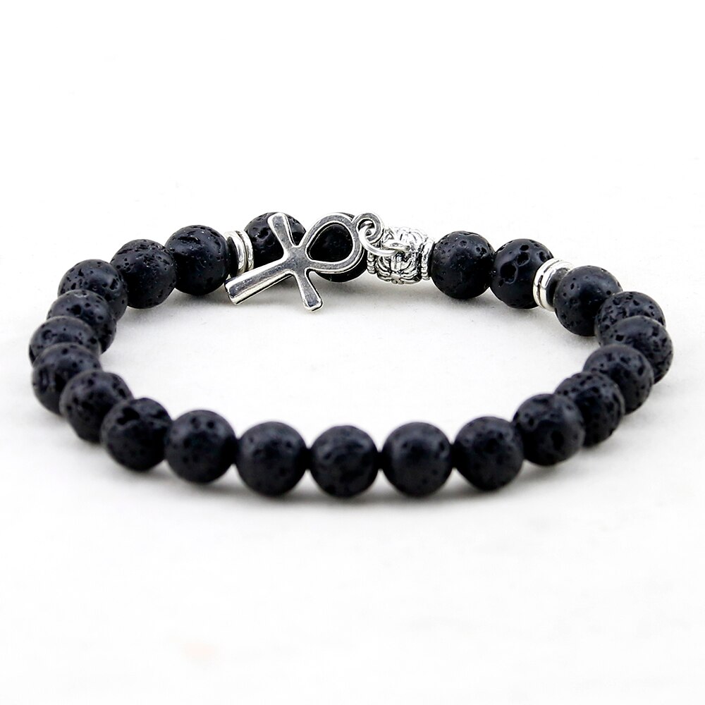 Ägyptischen Ankh Kreuz Natürliche Onyx Stein Armband Frau, Schmuck Frauen Männer Ägypten Hieroglyphen, Crux Ansata Amulett