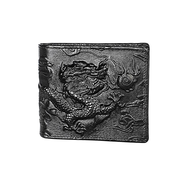 Chinese Dragon Wallet Vintage Genuine Leather Men's Short Wallets Unique Tiger Crocodile Flower Pattern Folding RFID Card Holder: 4