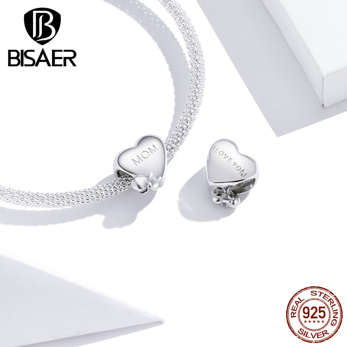 Mothers Day Love You Mom Beads BISAER Real 925 Sterling Silver Mother's Love Charms for bracelets Making Jewelry GAC218