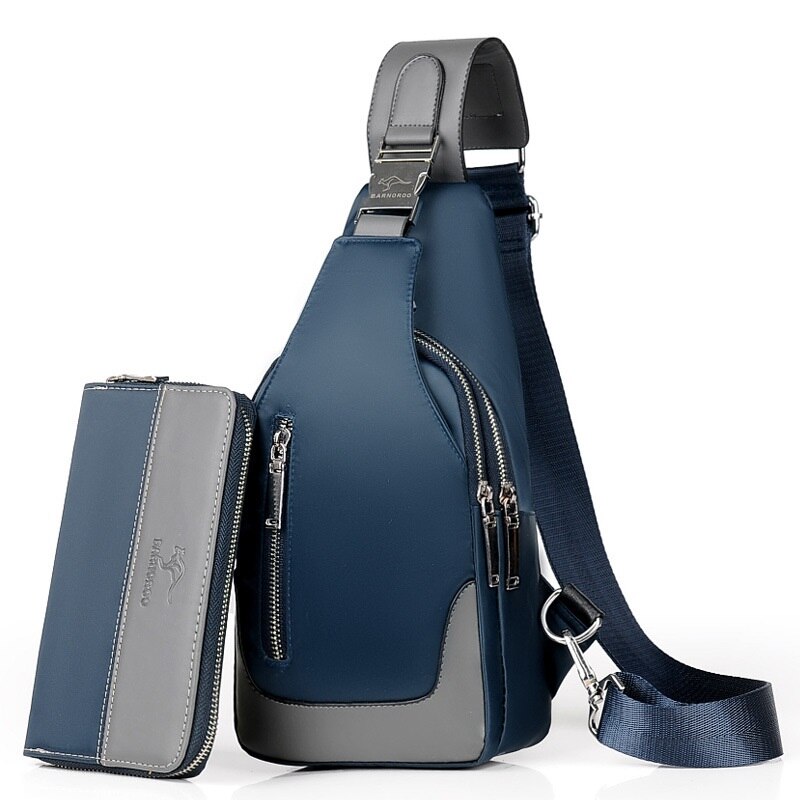 Brand Chest Pack Men Casual Shoulder Crossbody Bag USB Charging Chest Bag Waterproof Oxford Travel Sling Bag Messenger Bag Male: Blue Sets
