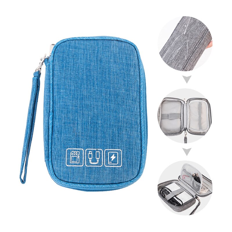 Kabel Organizer Bag Gadget Organizer Cable Case Draagbare Reizen Elektronische Accessoires Opbergtas Lader Headset Digitale Pouch: Navy Blue