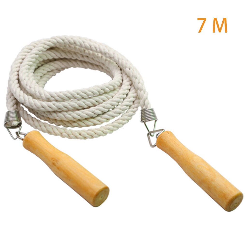 Cotton Hemp Skipping Ropes 5/7/10m Group Skipping Rope Wooden Handle Jump Ropes For Training Group Games Fitness: Beige-7m