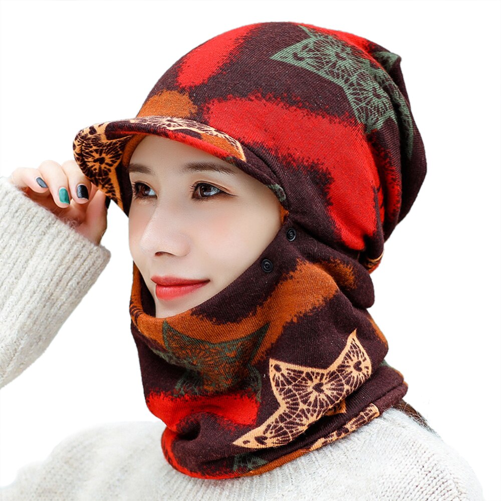 Vinter varm ansigtsmaske koldt vejr ansigtsdæksel hatte til kvinder vinter bib hat kvinder vinterhue med ansigtsovertræk: Farve -1