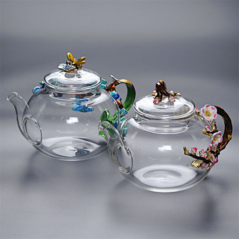 Enamel Color Heat-resistant Glass Teapot Coffee Bottle Transparent Glass Flower Tea Pot Portable Kettle