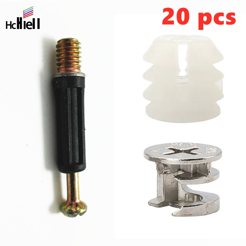 3 in 1 40mm Dowel Jig Screw Connector Kit Furniture Connecting Hardware Eccentric Wheel Nut Cam Lock Nut Woodworking Accessories: 20pcs upgrade black