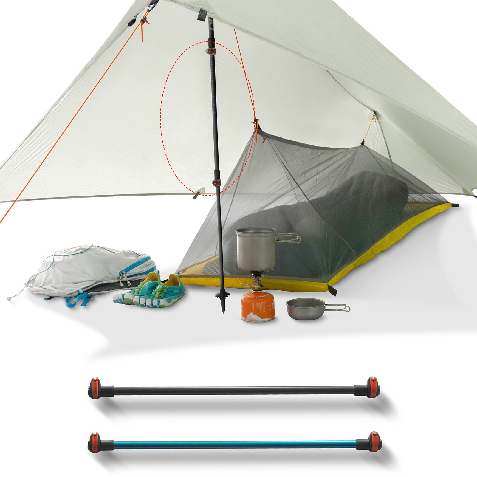 Connecteur en alliage d&#39;aluminium 56cm, tige d&#39;extension verticale d&#39;auvent de poteau de tente avec verrouillage externe, diamètre 16mm/18mm 1 pièce