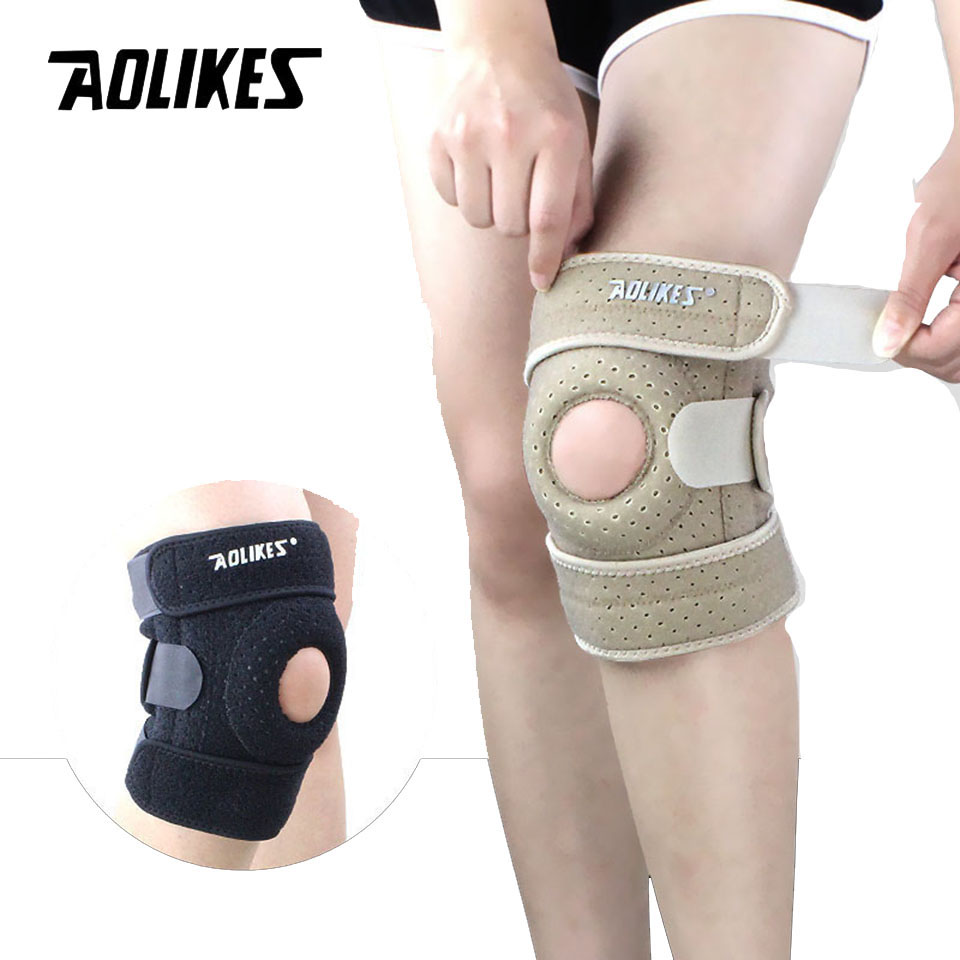 Aolikes 1 stk justerbar sportstrening elastisk knestøtteskinne knepute justerbar patella knebeskyttere hull knebeskyttelse