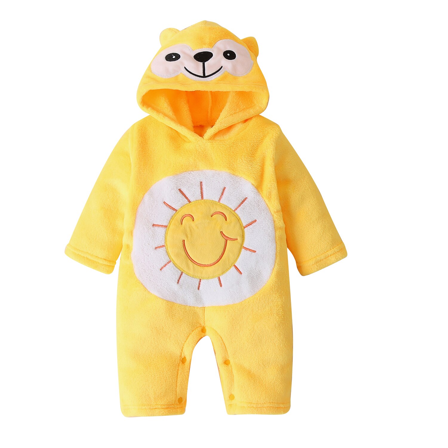 Cute Newborn Baby Boy Girl Autumn Winter Velvet Clothes Rainbow Print Romper Long Sleeve Hooded Jumpsuit One-piece Outfit 0-18M: Yellow / 6M