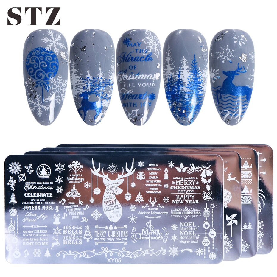 STZ Nail Stempelen Platen Kerst Nail Art Stamp Sjablonen Letters Sneeuwvlokken Stencils Manicure Gel Polish Mold Gereedschap XY01-08