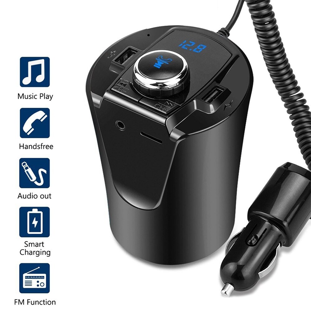 Bluetooth4.2 Draadloze Fm-zender Cup Auto Radio Adapter Handsfree USB Charger Fm Modulator 2.1A