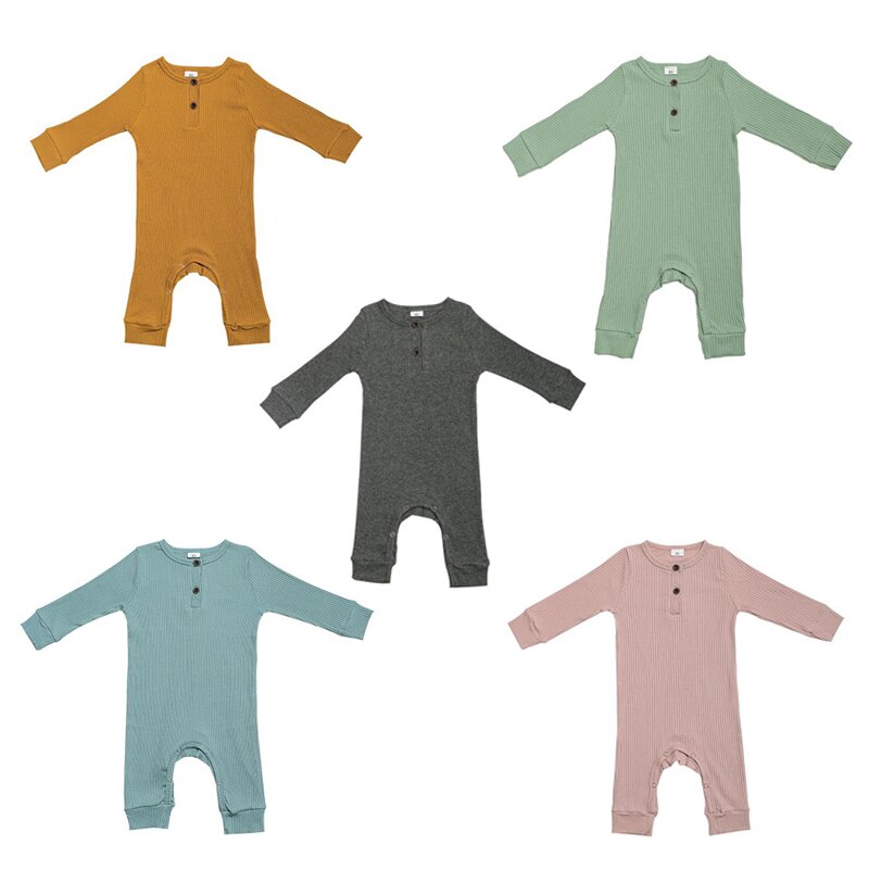 Baby-jumpsuits für frühling und herbst, Baby-Karosserie mit knöpfen, langärmelig, einfarbig, warm, Outfit 0-24m