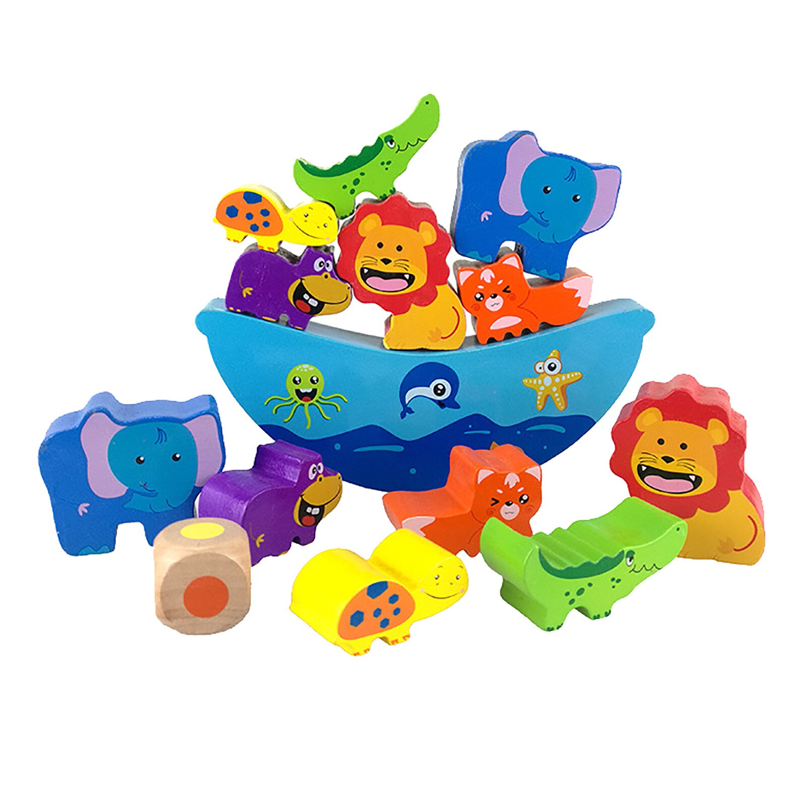 Drewniane zwierzęce drewniane klocki Bitable farba dziecko układanie równowagi gra łódź fala baza zwierząt dzieci dziecko edukacja zabawka