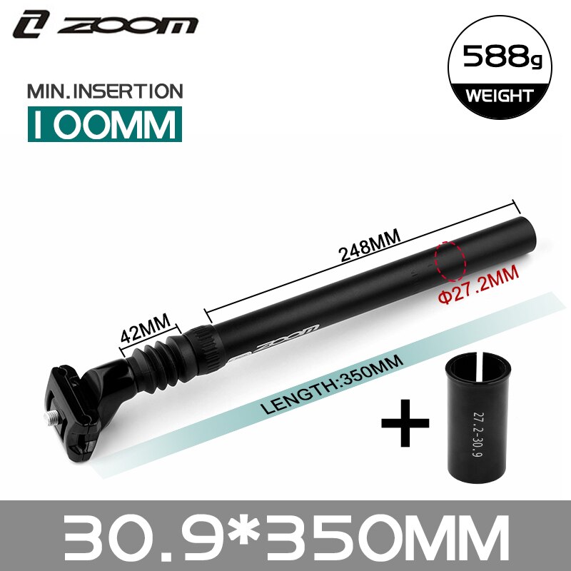 ZOOM – tige de selle de vélo de montagne 27.2/30.9/31.6mm X350mm, amortisseur de Suspension, pièces de bicyclette vtt: 30.9mm and bushing