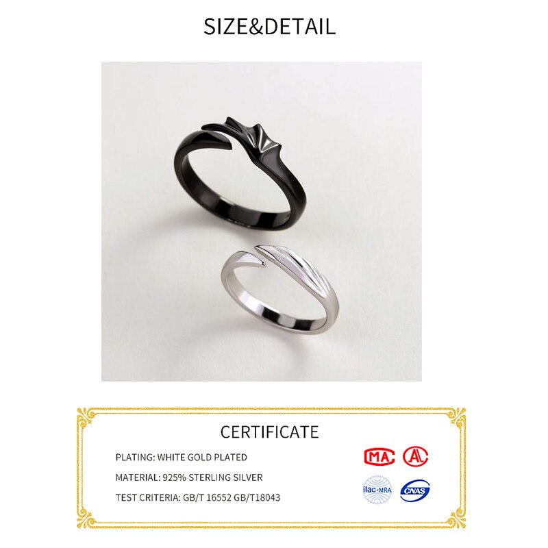 925 argent Sterling ange et diable Couple anneaux Original Texture romantique anneaux pour amoureux Festival bijoux