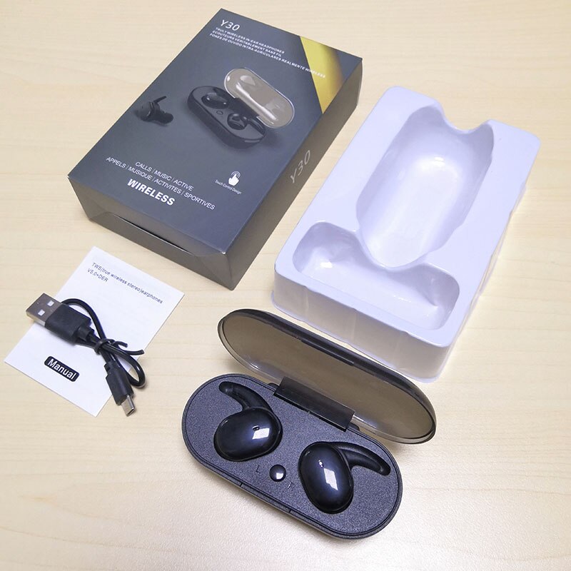 Y30 TWS Bluetooth 5.0 Earphones With Charging Box Wireless Headphone 9D Stereo Sports Waterproof Earbuds Headset With Microphone: black with box