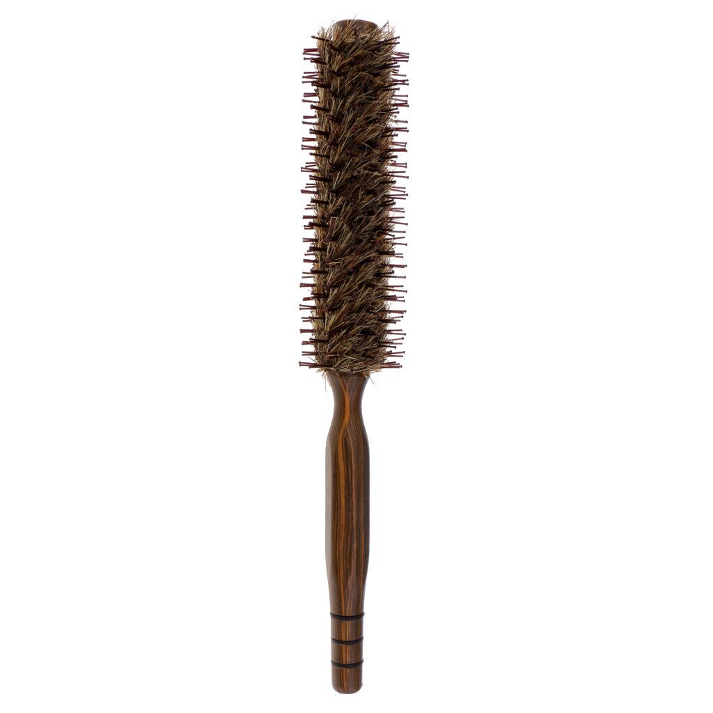 Kleine ronde haarborstel voor het föhnen, volume toevoegend, zachte borstelharen met nylon pinnen, handvat van natuurlijk hout