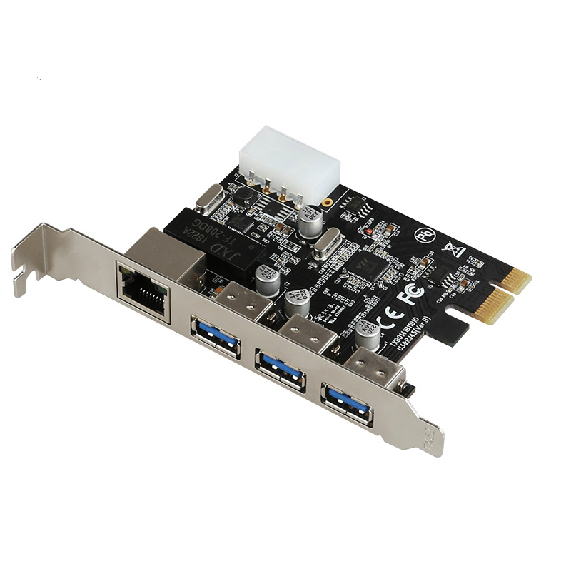 PCI Express to 3 port USB3.0 1 port RJ45 network adapter connection PCI Express network Expansion card TXB014