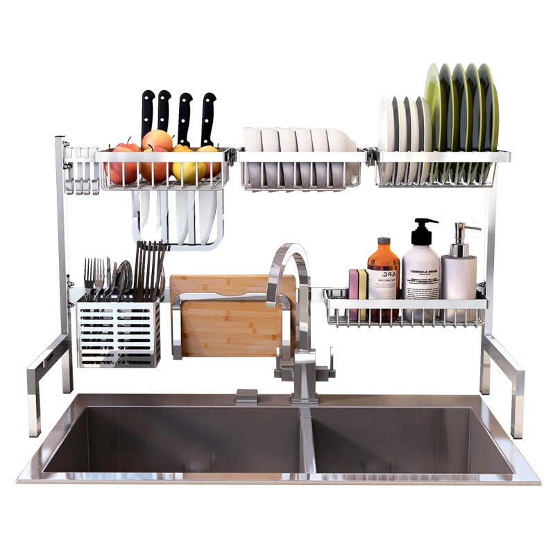 Keuken Organizer Rvs Keuken Schaaltje Bestek Cup Afvoer Rack Keuken Plank Rack Drogen Drain Opslag Houders