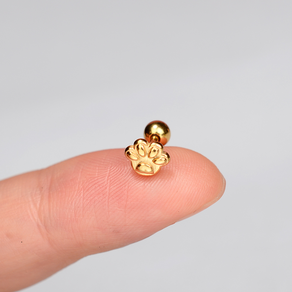 1 pz ottavino ottavino acciaio inossidabile zampa d'orso teschio orecchini moda animale Earing elica cartilagine Tragus lobo piercing gioielli 16g: colore Oro puro