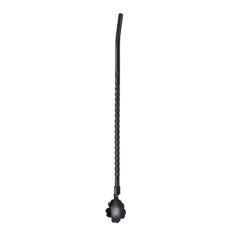Cuillère en paille Rose torsadée, 1 pièce, fleurs de cerisier, longue paille dorée Portable réutilisable en acier inoxydable, cuillère à remuer pour Cocktail et café: sakura black