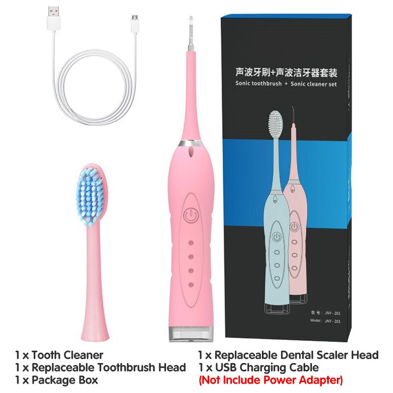 2 in 1 elektrisk sonisk tandskaler tandbørste 4 gear justerbar kalkfjerner tandpletter tandsten værktøj vand oral irrigator: Opgraderet lyserød