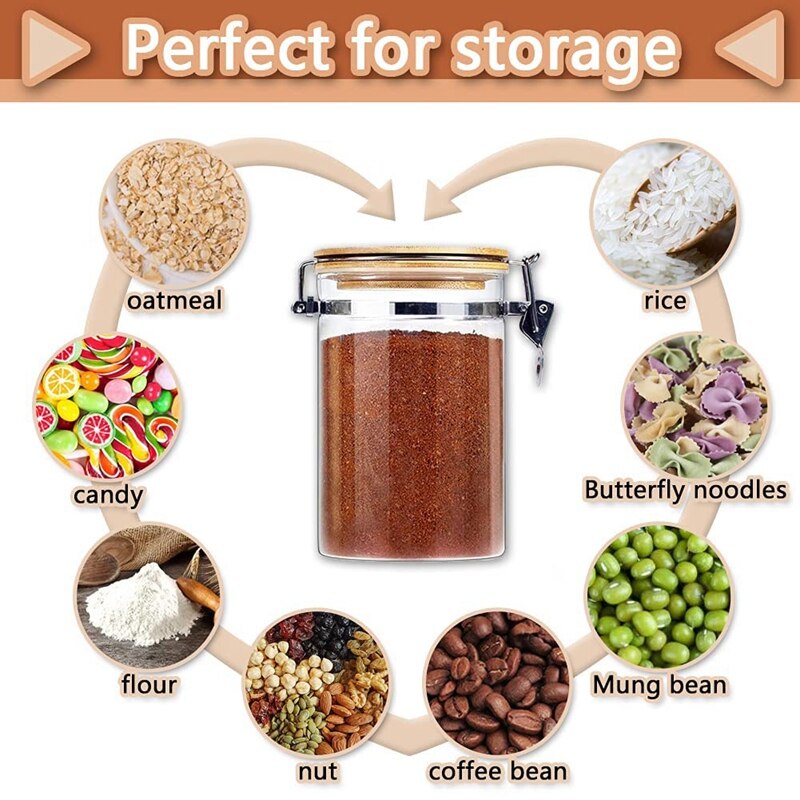 Glass Clip Top Jars, Transparent Sealed Jar Locking Clamp Lid, Airtight Glass Food Storage Containers with Bamboo Lid