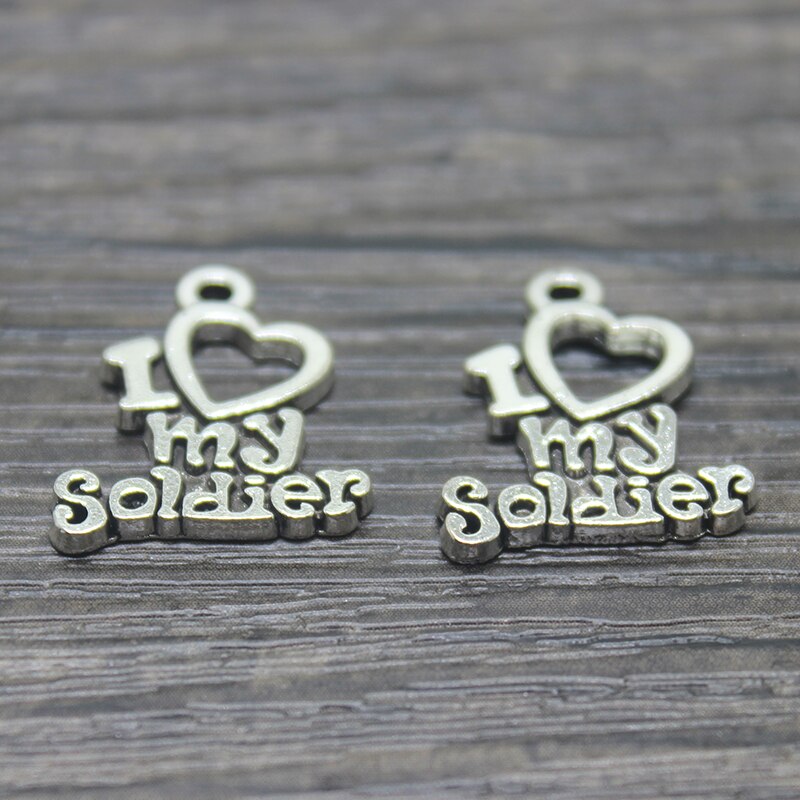 25 stks -- 17*20mm Antieke Tibetaanse Zilveren Ik liefde mijn soldaat charmes hanger voor sieraden maken