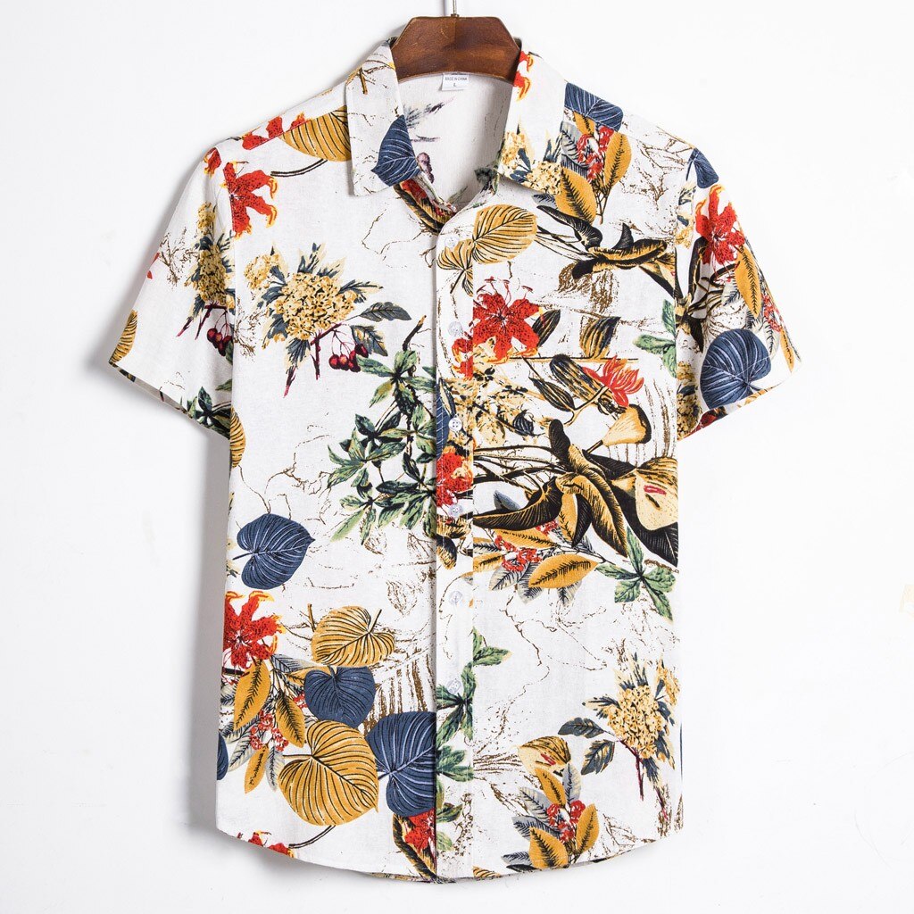 Mannen Mode Toevallige Etnische Korte Mouwen Casual Katoen Linnen Afdrukken Hawaiian Shirt Blouse Party Shirts Tops Camisas Para Hombr