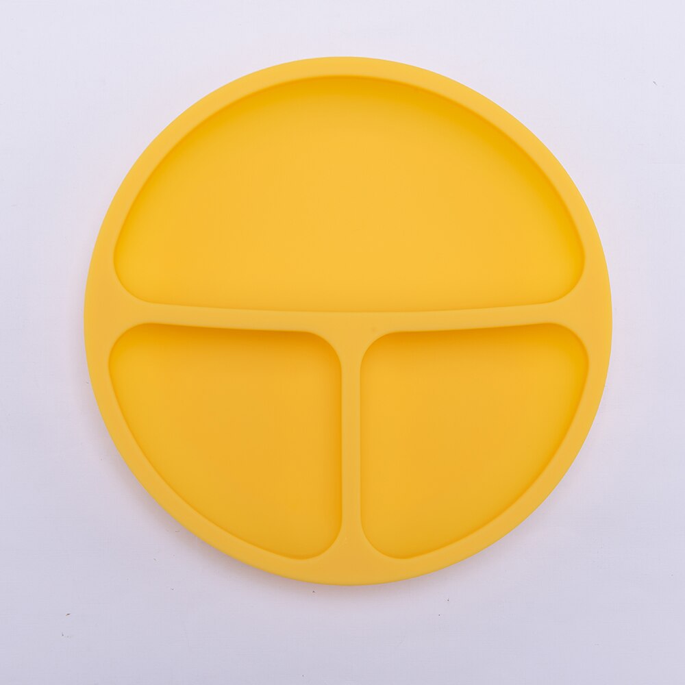 Silikone baby rund middagstallerken børneservice madtallerken foderskål splintfri tallerken: Gul