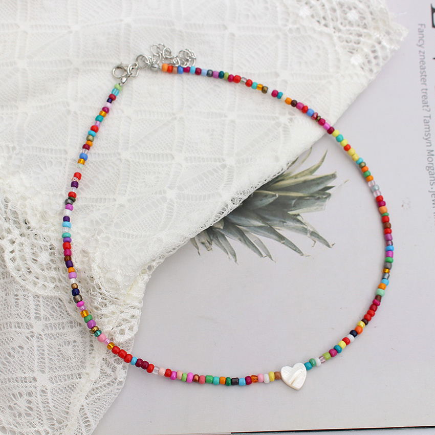 Fröpärlor sälja hjärta naturligt choker koreanskt trendigt färgglatt hänge halsband sommar handgjort strand boho femme smycken: Ren guldfärg