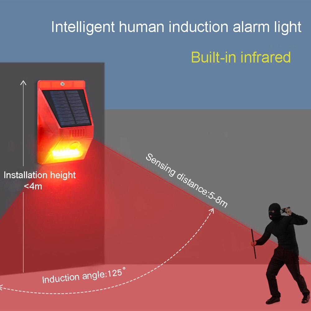 Solar Alarm Motion Sensor Alarm Met Afstandsbediening Sound Flash Waterdichte Waarschuwing Strobe Outdoor Security Sirene Systeem
