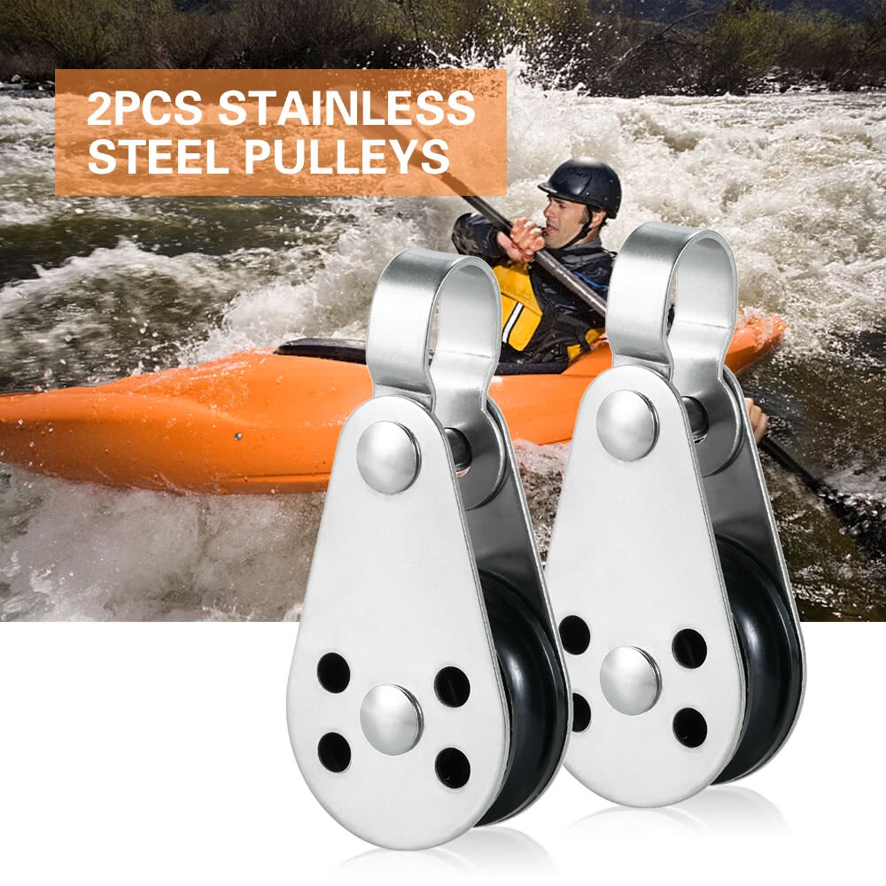 2PCS Stainless Steel Pulley Blocks for Kayak Canoe Boat Anchor Trolley Kit
