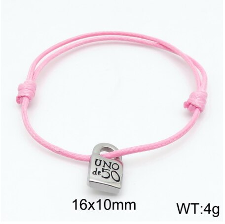 Women Men Silver Color Gold Stainless Steel key UNO de 50 Lock Black Red Brown Pink Rope Bracelet Jewelry: 13