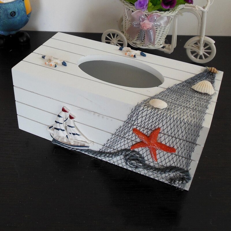 Boîte à mouchoirs en bois, série Marine de Style méditerranéen, couvercle de boîte à serviettes en papier, décoration de la maison, porte-papier hygiénique