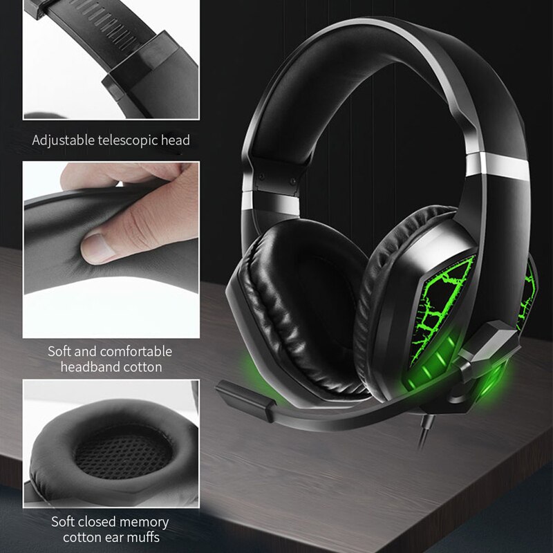 Gamingowy zestaw słuchawkowy świecące słuchawki regulowany bas Stereo przewodowe słuchawki z mikrofonem do PS5/ PS4 /XBOX/PC/Laptop/przełącznik
