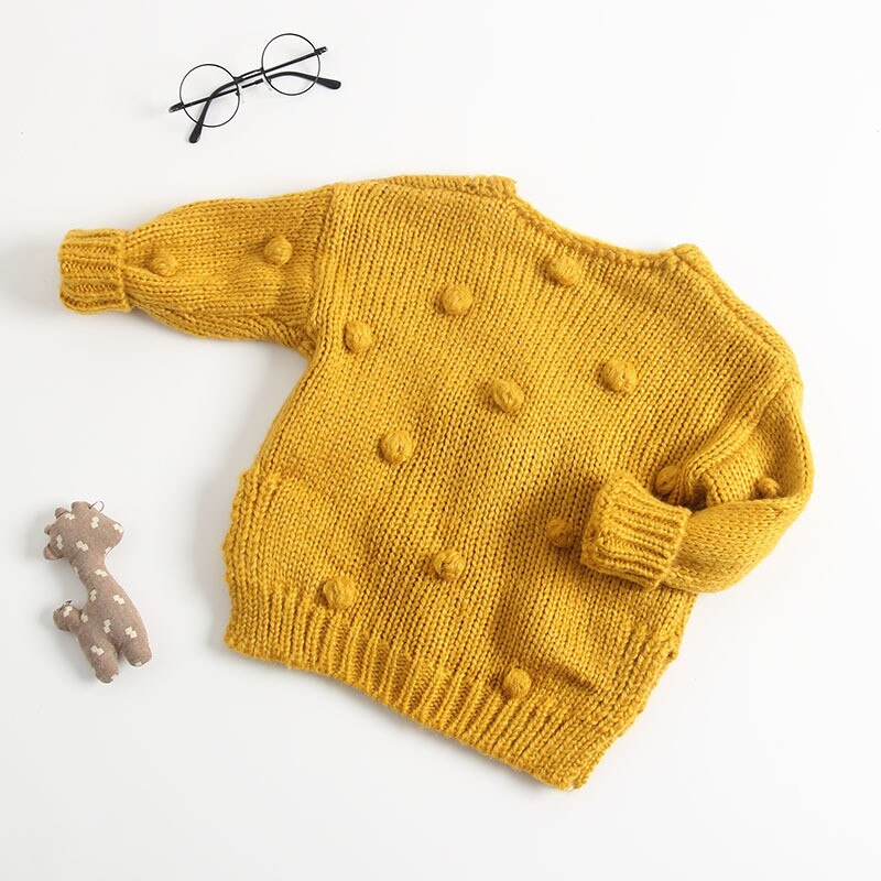 Høst baby håndlaget boble ball genser strikket cardigan jakke baby genser kåpe jenter cardigan jenter vinter gensere