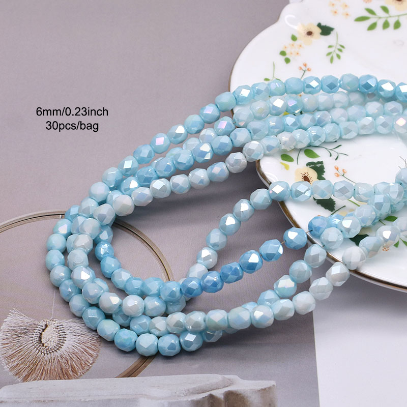 6mm 30 sztuk fasetowane koraliki ze szkła kryształowego 18 fasetowane koraliki w kształcie beczki szklane luźne koraliki dystansowe do tworzenia biżuterii DIY bransoletka: WHITE