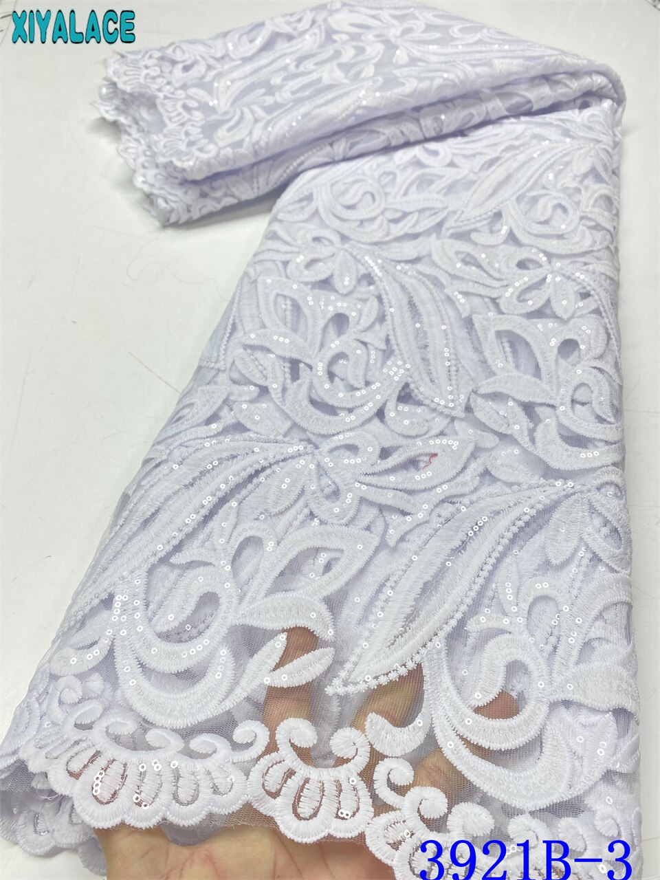 African Lace Fabric Tissue Net Lace Fabric with Sequins Sky Blue French Milk Silk Lace for Nigerian Wedding 3921B